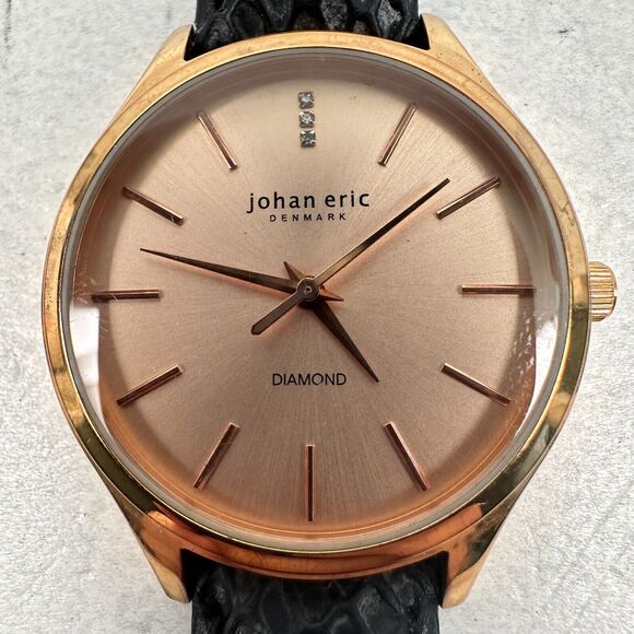 Johan Eric Watch Womens 35mm Gold Tone Black Band Diamond Quartz New Battery - Picture 4 of 12